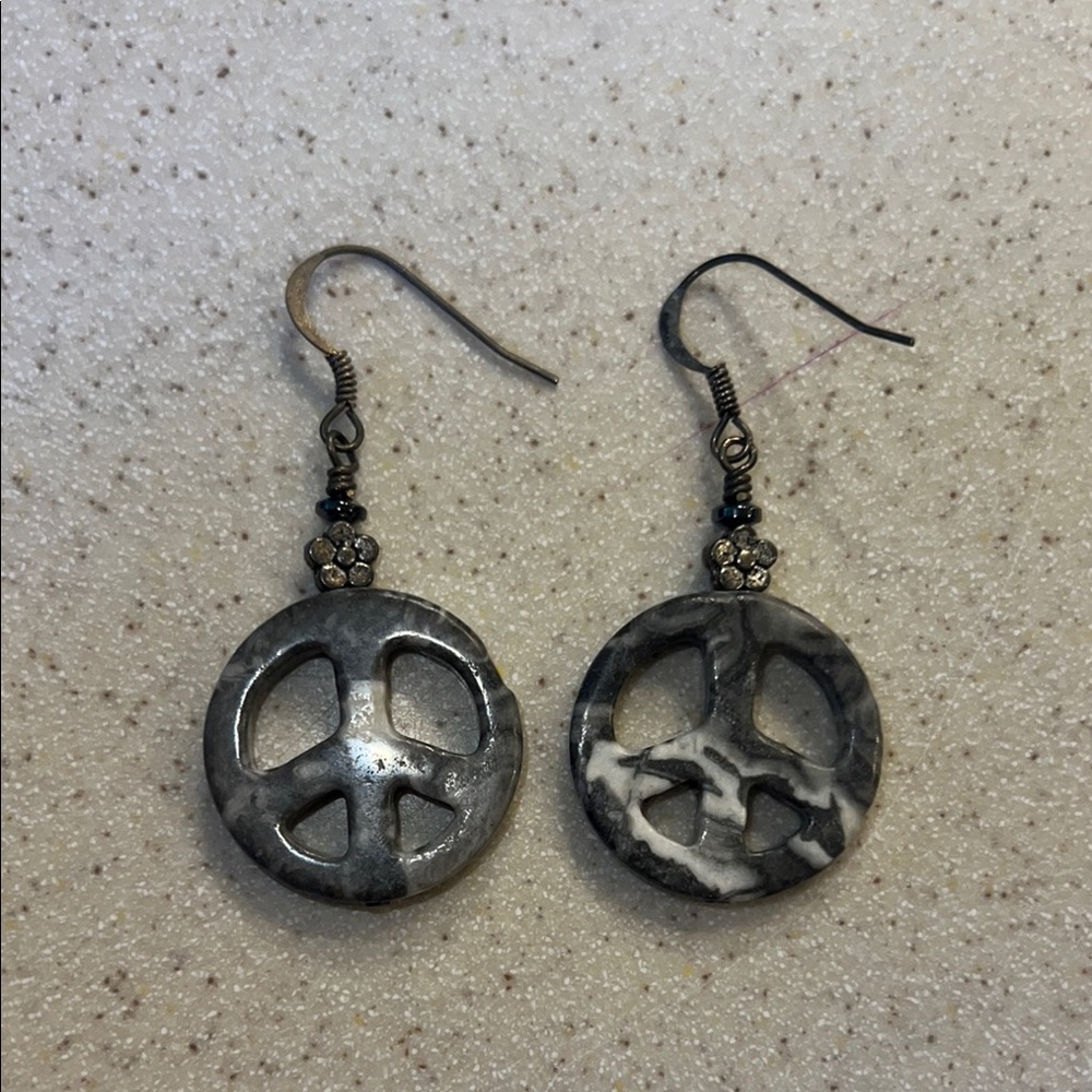Vintage stone peace sign earrings